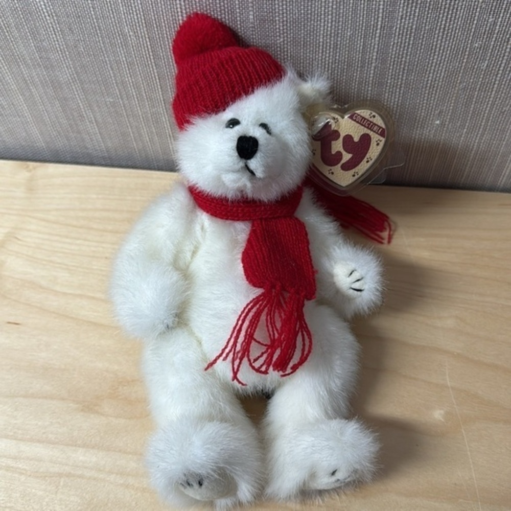 Vintage 1993 TY Attic Treasures Peppermint‎ white Christmas Santa  Bear